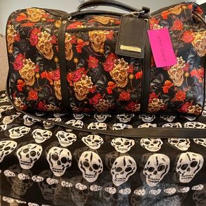 NWT Betsy Johnson satin skull weekender